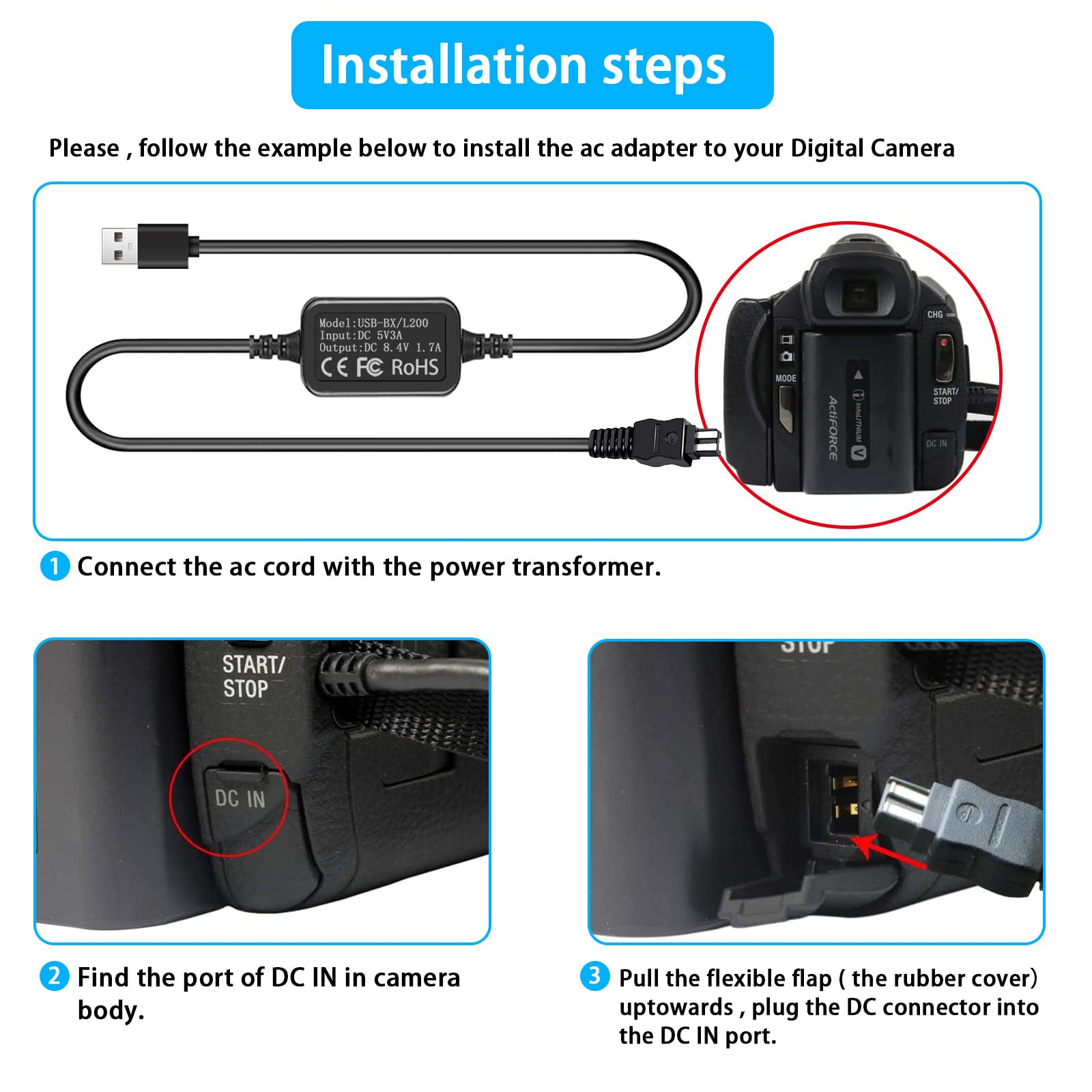 Amazon.com: TKDY for Sony Handycam Charger USB Power Cord